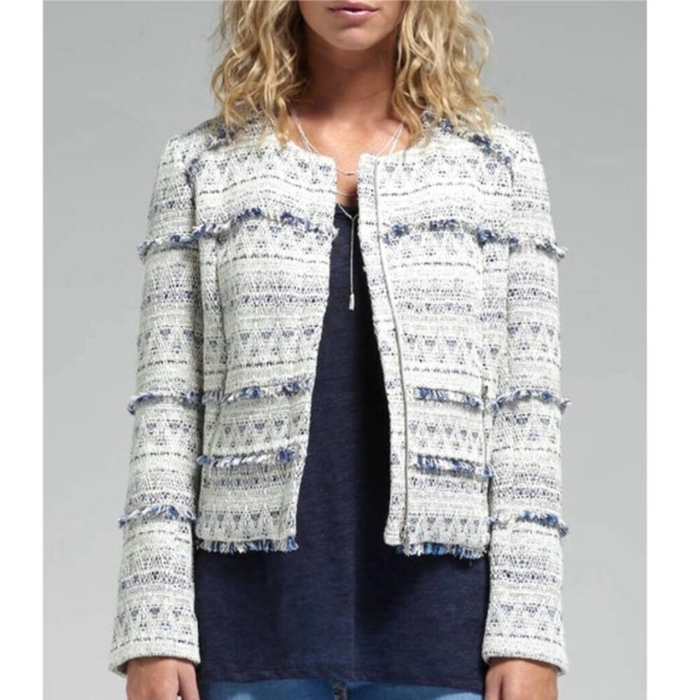 NEW Joie Tweed Fringe Boucle Moto Jacket Boho Size Small - Picture 3 of 14